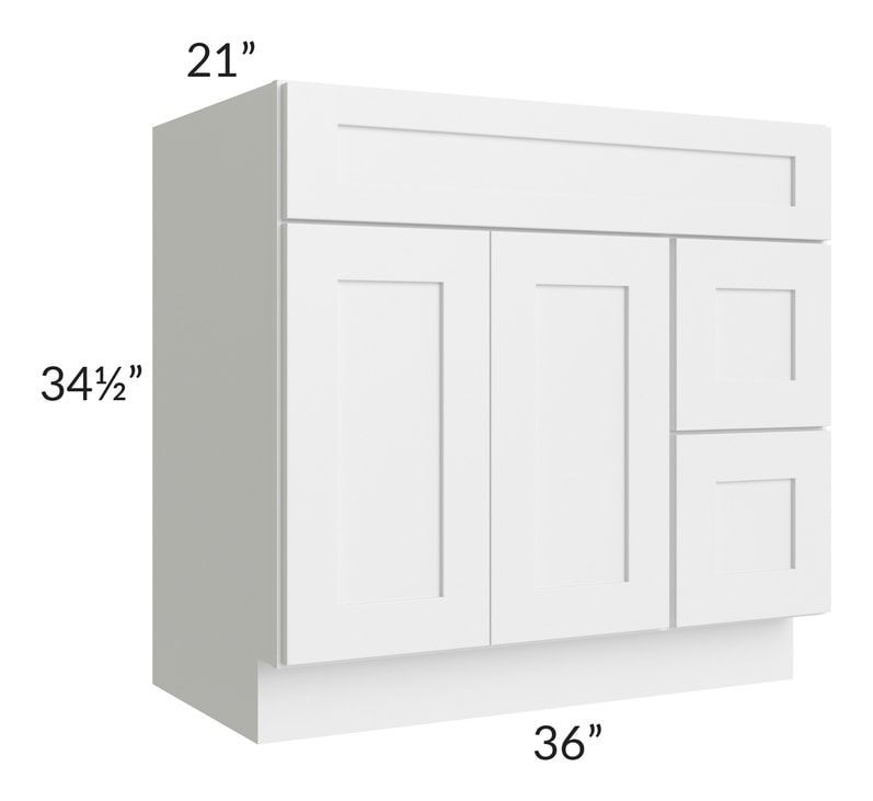 White Shaker 36-inch vanity with drawers on the right